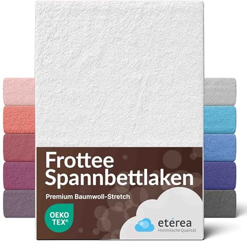 etérea Frottee Spannbettlaken 200x200–200x220 cm Weiss – warmes Frottier-Spannbetttuch 80% Baumwolle 20% Polyester, kuscheliger Winter-Komfort mit Rundumgummi für XXL-Familienbett & Boxspring