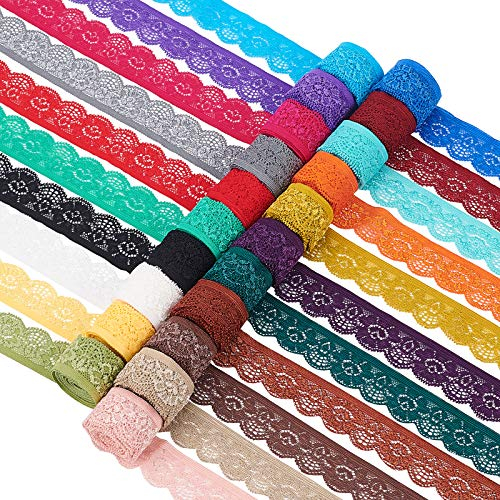 BENECREAT 42 Yards/38m 25mm Breite Spitze Elastische Verzierung Farbig Spitzenband nkantenbesatz zum Nähen Basteln Hochzeitsfeier Dekor Kleidung, 2 Yards/Rolle