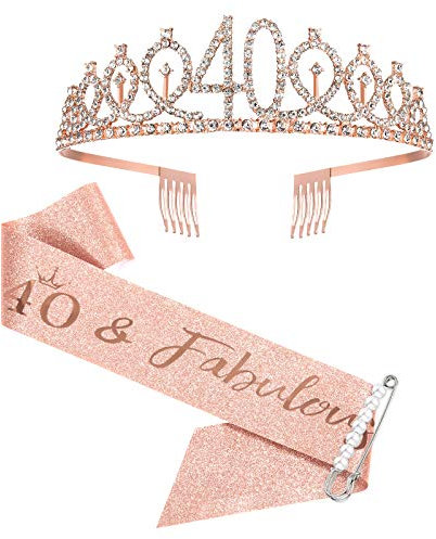 40. Geburtstag Schärpe und Tiara, Roségold Geburtstag Schärpe Krone 40 & Fabulous Schärpe und Tiara für Frauen, 40. Geburtstag Geschenke für alles Gute zum 40. Geburtstag Party Favor Supplies