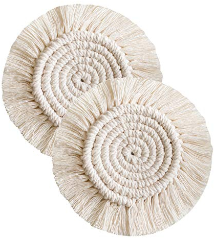 Hocaies Handgemachte Makramee Untersetzer für Getränke, Handgewebtes Tischset Bohemia Style rutschfeste Hitzebeständige Cup Matte fur Tassen, Vasen, Kerzen Desktop-Dekoration (Typ A 2 Stück)