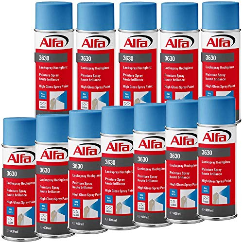 Alfa Lackspray 400 ml für Innen und Außen - Sprühlack zum Lackieren und Dekorieren, hohe Deckkraft Farbspray, Sprühdose, Made in Germany (12, RAL 5015 Himmelblau Hochglanz)