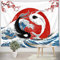 LB Wandteppich Große Welle Wandtuch Japanische Koi und Rote Sonne Wandbehang Kirschblüte Tapisserie für Wohnzimmer Schlafzimmer Wohnheim Wanddeko,235x180cm