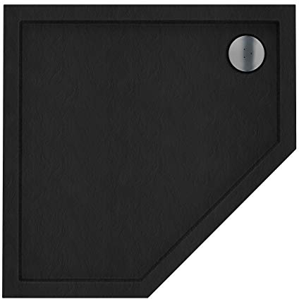 Sellon24® Duschtasse Schwarz Stein Quadrat Rechteck Viertelkreis Duschwanne Black Stone Stein-Effekt (90x90x5 5-eckig)