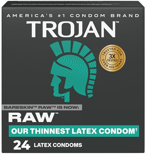 Trojan Raw Latex Lubricated Thin Condoms for Men, America’s Thinnest Latex Condoms, Made from Premium Latex to Help Reduce Risk of Pregnancy and Sexually Transmitted Infections (STIs), 24 count