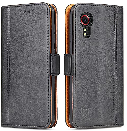 NC Galaxy Xcover 5 Hülle, Leder Tasche Handyhülle für Samsung Galaxy Xcover 5 Schutzhülle Flip Wallet mit Ständer und Kartenfächer/Magnetverschluss (Schwarz)