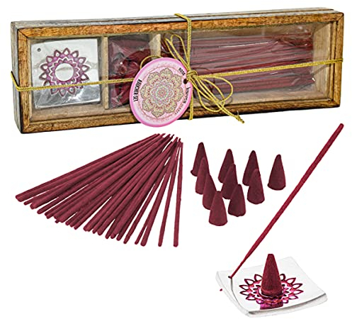 Räucherstäbchen Duftkegel Geschenkbox mit Aluminiumhalter · Set mit Rosenduft · esoterische Geschenke · spirituelle Geschenke · Räuchern Zubehör · Räuchern (Rose)