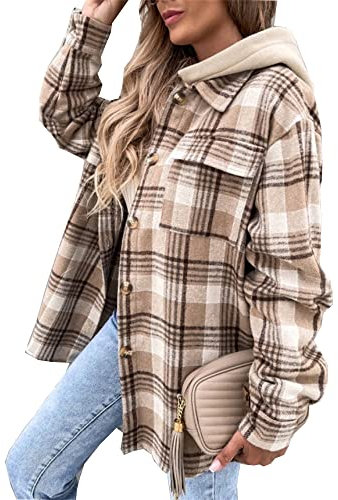 FANSU Femme Chemise à Carreaux à Manches Longues, Bûcheron Veste Mode Chic Plaid Blouse Casual Vintage Chemisier Blouson Oversize Automne Hiver Manteau à Boutons