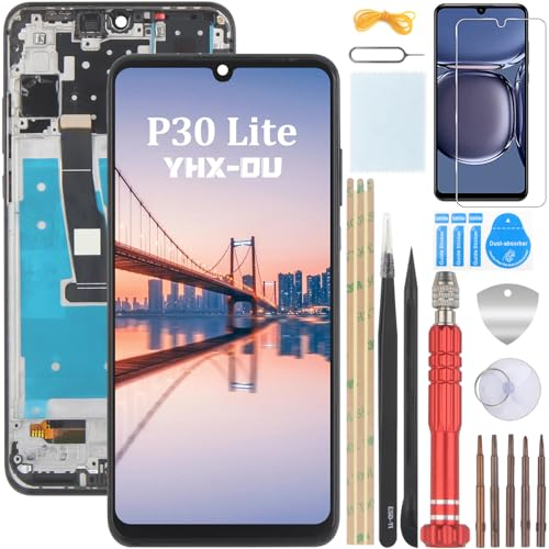 YHX-OU 6.15 Schwarz+Rehmen Display Für Huawei P30 Lite 48MP MAR-L21A MAR-L01A MAR-LX1A LCD Display Touchscreen Ersatz Bildschirm Glas Assembly mit Werkzeug+1 Stück Schutzfolie