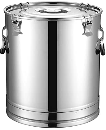 Adima 25-105L Runden Milchkannen, 304 Edelstahl Milchkanne Weinkübel Flasche Milcheimer Ölfass Teedose Mit Versiegeltem Deckel Flüssig Fester Speicher (Silber),25L