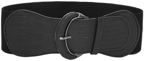 VANANA Elastic Waist Belt Black Vintage Wide Corset Waspie Stretchy Belt Leather Waistband Hook Buckle Fastening