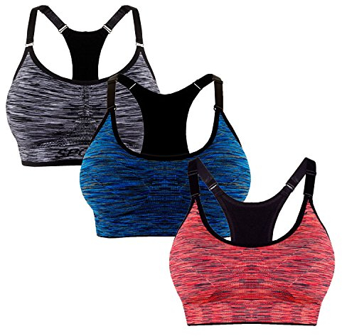 Libella 3er Pack Damen Bustier Bralette Sport BH Wohlfühl-BH Sportliche Comfort BH Gepolsterter Push UP Stützfunktion verstellbare Träger Ohne Bügel Yoga Fitness 3714 Schwarz+ Blau+Orange SM