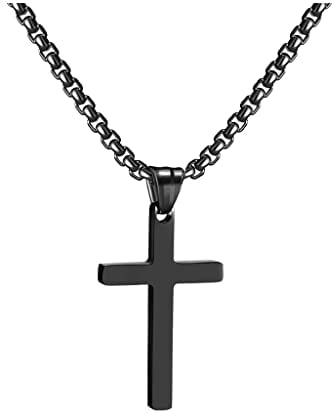 RWQIAN Kreuzkette Herren Kreuz kette Schwarz 20 Edelstahl Jungen Anhänger Kreuz Halskette Schmuck für Damen