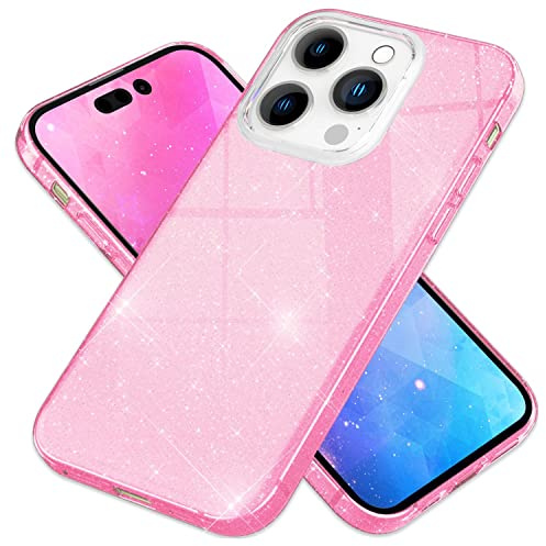 NALIA Glitzerhülle für iPhone 14 Pro - Grip - Hülle, Pink | Partikel fest im Material eingeschlossen, 3-Schicht-Schutzaufbau mit Hardcase-Kern, Erhöhter Kamerarand, SHINEPOP