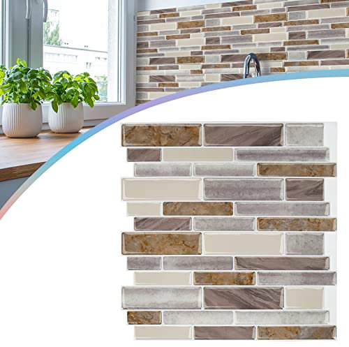 UISEBRT 10 fogli adesivi 3D per piastrelle, bagno e cucina, impermeabili, 30 x 30 cm, colore marmo marrone