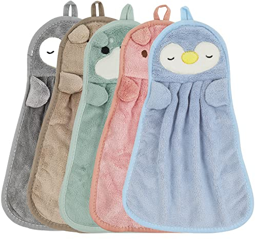 DOULEIN Toalla de Mano de Niños ,5 Piezas Toalla de Mano de Forro Polar de Coral Súper Absorbente Toalla Facial Microfibra para Colgar para Cocinas y Baño
