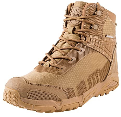 FREE SOLDIER Herren-Mid High-Schnürer Wasserdicht Boots Army Combat Schuhe, Wanderstiefel, atmungsaktiv, Taktische(Wolfsbraun-wasserdicht,43EU)
