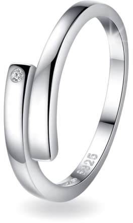 ioKioy - eleganter Damenring aus 925 Sterling Silber mit glänzendem Zirkon Stein. Größen - Verstellbar - Offen. Silberring für Frauen, Mädchen Schmuck-Ring. Idealer Geburtstagsgeschenk für Frauen