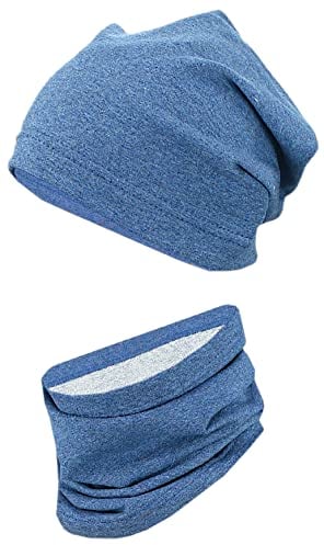 TupTam Kinder Beanie Mütze Schlauchschal Set Übergangszeit, Farbe: Dunkelblau Meliert, Größe: 54-56