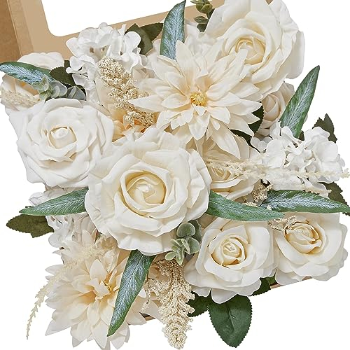 Serwalin Fiori artificiali per torta bouquet da sposa centrotavola per il giorno del Ringraziamento Peonia Rose Fiori di nozze Combo Fiori finti Boho per la (Champagne)
