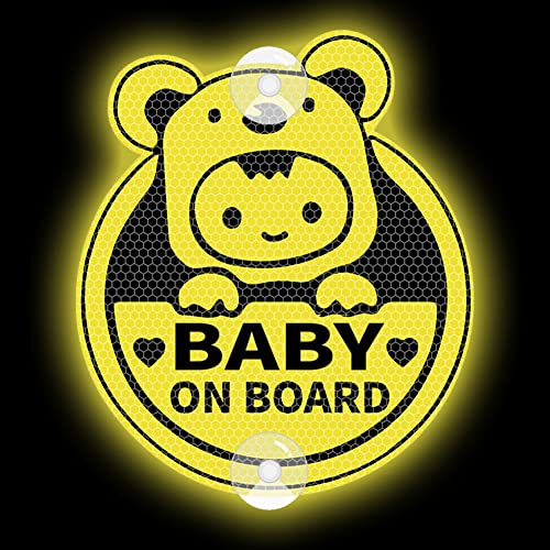 Leniutor Autocollant mignon Koala Baby On Board pour voiture, hautement réfléchissant double face à ventouse, panneau d'avertissement pour fenêtre de voiture (ventouse réfléchissante, jaune)