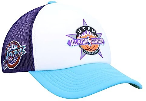 Mitchell & Ness Utah Jazz Party Time All Star 1993 Trucker Mesh Snapback Verstellbarer Hut Cap - Teamfarben, Weiß, One Size, White-417, One Size, Weiß-417, Einheitsgröße