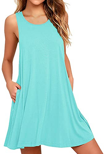 Actcat Frauen Sommer Casual Swing T Shirt Kleider Strand Cover up Lose Kleid, Nilblau, Medium