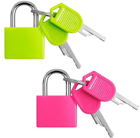 Suitcase Locks with Keys, 2 Pcs Small Padlocks Luggage Locks with Keys Travel Lock for Travel School Gym Luggage Bag (Green + Rose red)