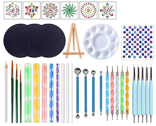 Durratou 38-teiliges Mandala-Punkt-Werkzeug-Set – Punkt-Malschablonen Werkzeug-Set Kunsthandwerk Zubehör Set Tablett Pinsel Stift