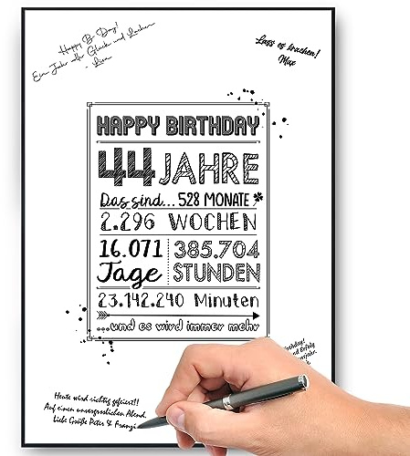 Geburtstagskarte 44. Geburtstag Geschenk Poster Männer Frauen Geburtstagsgeschenk 44 Jahre Dekoration Gästebuch
