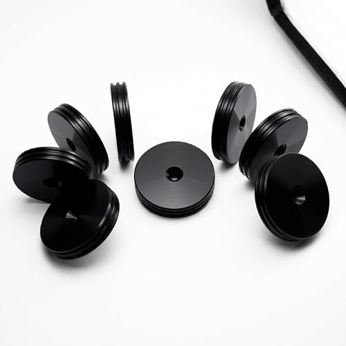PrecisionGeek Lautsprecher-Schwingungsdämpfer, Durchmesser 20mm, schmale Form mit dekorativen seitlichen Rillen für HiFi-Halterung, Schränke, Soundbars (Schwarzes Aluminium - Ø20mm - 8er Pack)
