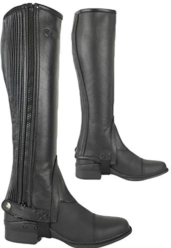 AK-Halbchaps mit seitlichem Reißverschluss und Stretcheinsatz aus Vollnarbenleder AKRS-1022 (Schwarz, S)
