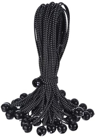 PATIKIL Cuerda Elástica con 15 Bola, 50 Uds Cuerdas Elásticas con Bolas para Sujetar Lonas Y Toldos, para Acampar Al Aire Libre, Refugios de Carga, Postes de Tiendas, Negro