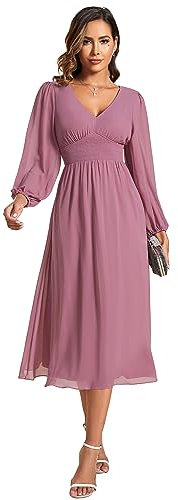 Ever-Pretty Women Dresses Cocktail Long Sleeve for Autumn A-line Party Dresses for Women Orchid 30UK