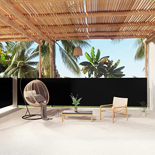 TANZEM Seitenmarkise Ausziehbar, Windschutz Terrasse, Balkon Windschutz, Balkon Sichtschutz, Sichtschutz Zaun, Sichtschutzzaun, Markise Balkon, Sichtschutzwand, Schwarz 140x1000 cm