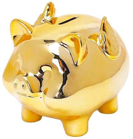 Trinkgeld Spardose Keramik, Sparschwein Hochzeit, Baby Mädchen Jungen Kinder Sparschwein Groß, Spardose Kinder Personalisiert, Sparbüchse, Piggy Bank, Hochzeitsgeschenke für Brautpaar (Gold)