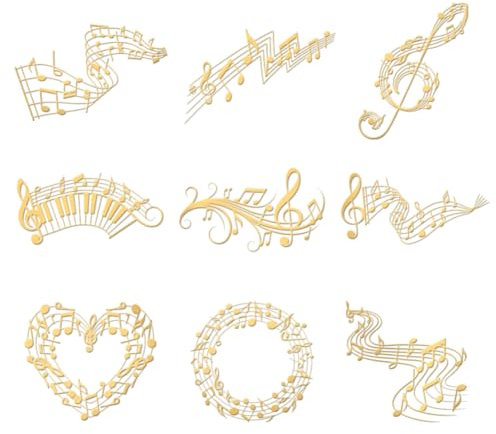 OLYCRAFT 9 Stück 4x4cm Goldene Metall Aufkleber Musiknoten Aufkleber Selbstklebende Herzförmige Energie Aufkleber Goldene Epoxid Aufkleber Für DIY Sammelalben Epoxidharz Dekoration