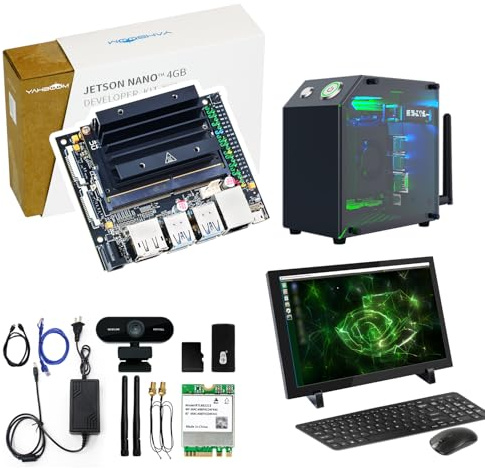 Yahboom Jetson Nano 4GB RAM Ultimate Kit 16GB eMMC Storage | Jetson Case USB Camera HDMI Cable M.2 Wireless Card 10.1inch IPS Touch Screen eMMC Storage