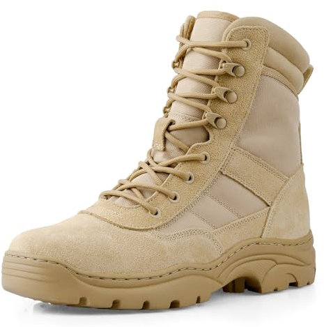 LUDEY Einsatzstiefel Herren Zipper Kampfstiefel Springerstiefel Militär stiefel Tactical Boots Herren security Schuhe Wanderschuhe Sand 38EU