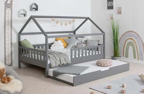 TiCAA Kinderbett Hausbett Kay inkl. Zubehör