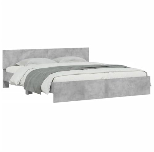 vidaXL Cadre de Lit avec Tête de Lit, Lit Double avec Sommier à Lattes, Lit Adulte, Meuble de Chambre à Coucher, Moderne, Gris Béton 160x200 cm