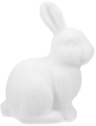 MAGICLULU Weißer Flauschiger Beflockter Hase 21 cm Große Garten-Kaninchenstatue Beflockter Osterhase Im Freien Osterferien Frühlingsdekoration Kaninchenfiguren Künstliches Tier Aus Moos