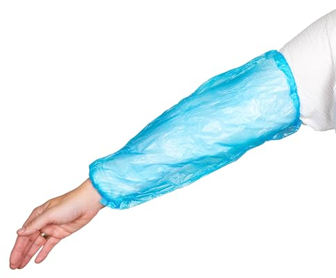300 Pack Disposable Over Sleeves to Cover Arms - Waterproof Arm Protection Sleeves with Elastic Ends - Heavy-Duty Forearm Protector Oversleeves for Cleaning, Painting, Food Processing, Tattoo - Blue