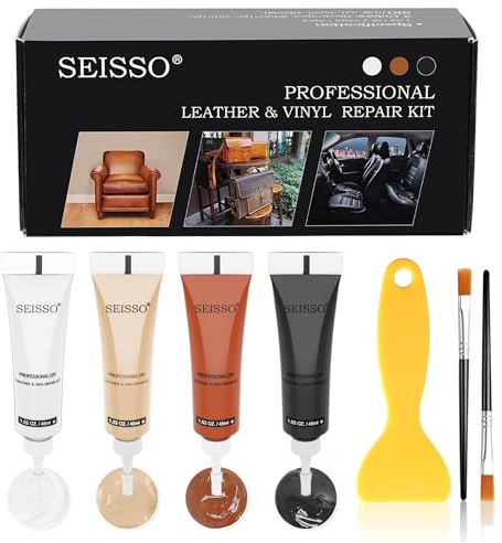 SEISSO 2025 Neu Leder Reparatur Set,4 Farben Lederreparatursalbe,Kunstleder Reparatur Set,DIY Lederfarben Reparaturset für Lederkratzer,geeignet für Sofas,Schuhe,Mäntel,Autositze(45L)