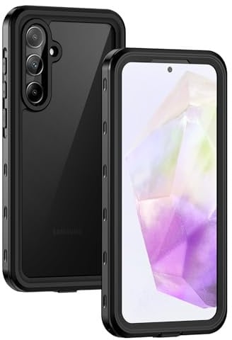 Lanhiem for Samsung Galaxy A35 5G Case, IP68 Waterproof Dustproof, Built-in Screen Protector, Rugged Full Body Shockproof Protective Cover for Samsung A35 5G /4G 6.6, Black/Clear