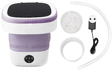 Lavadora Portátil de 7,5 L, Lavadora Compacta Portátil, Fuente de Alimentación Enchufable, Mini Lavadora y Secadora Plegable Completamente Automática para el Hogar, Dormitorio(Púrpura-UE)