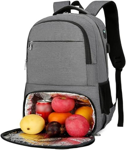 YYKSYDPT Sac à Dos Isotherme Repas pour Homme Femme, Sac à dos pour Déjeuner, Sac à Dos pour Ordinateur Portable avec Port de Chargement USB, Sac à Dos Voyage avec Sac Isotherme (Gris foncé)