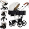 Reenborn PU-Leder Kinderwagen 3 in 1, Buggy mit Zwei Umkehrbaren Schiebemodi, Kinderwagen mit Rahmen Aluminiumlegierung, Kombikinderwagen 3 in 1 Komplettset mit Ein-Klick-Faltdesign (518 White)