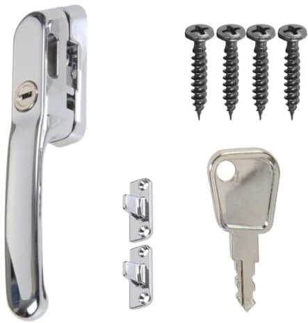 FixRello Fastener Casement Window Handle for Timber Surfaces | with Key, Mount/Wedge and Screws for Easily Installation and Security (2, Chrome)