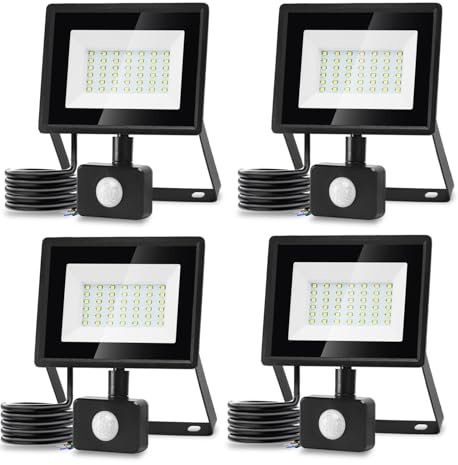 Aigostar Foco LED con Sensor Movimiento 30W,2510LM Super Brillo Focos LED Exterior IP65 Impermeable,Blanco Frío 6500K Proyector Led Exterior,Perfectas para Jardín,Garaje,Patio,paquete de 4