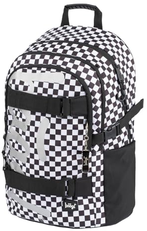 Baagl Schulrucksack für Jungen Mädchen Teenager - Skateboard Rucksack - Kinderrucksack mit Laptopfach und Brustgurt für Schule, Weiterführendeschule, Mittelschule (Skate Ska)